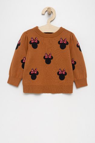 Dětský bavlněný svetr GAP x Disney hnědá barva
