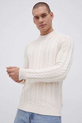 Premium by Jack&Jones Sweter bawełniany męski kolor kremowy