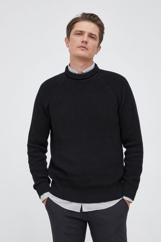 Selected Sweter bawełniany męski kolor czarny z półgolfem