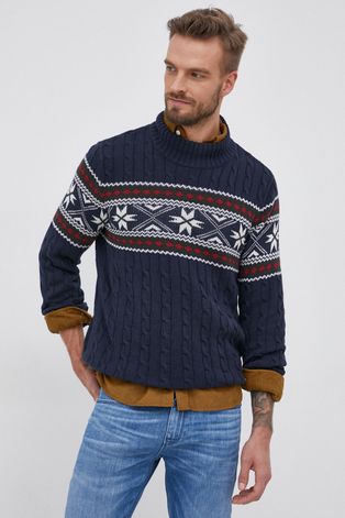 Selected Sweter bawełniany męski kolor granatowy