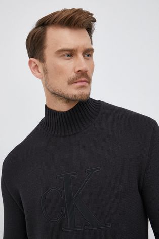 Calvin Klein Jeans Sweter męski kolor czarny z golfem
