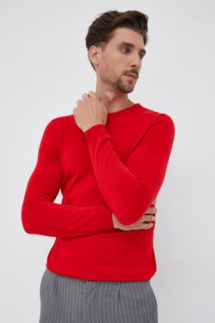 Hugo Sweter wełniany męski kolor czerwony