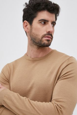 Vlnený sveter Hugo pánsky, béžová farba, ľahký