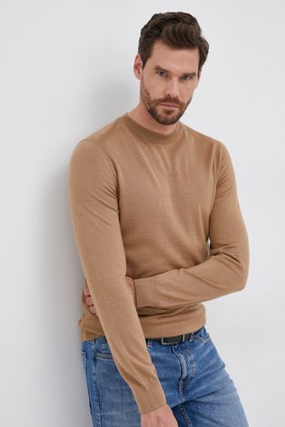 Boss Sweter wełniany męski kolor beżowy