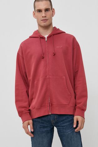 Levi's Bluza bawełniana męska kolor czerwony z kapturem gładka