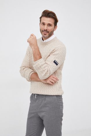 Pepe Jeans Sweter z domieszką wełny męski kolor beżowy