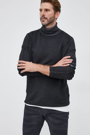 Вълнен пуловер C.P. Company мъжки в черно от лека материя с широко поло