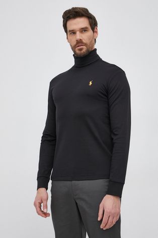 Bavlnené tričko s dlhým rukávom Polo Ralph Lauren čierna farba, jednofarebné