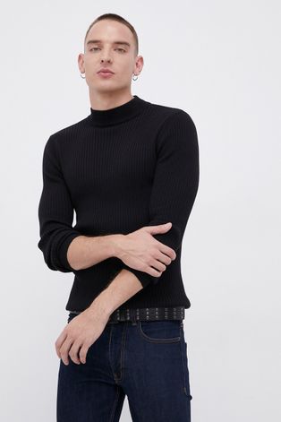 Bavlnený sveter Brave Soul pánsky, čierna farba, ľahký