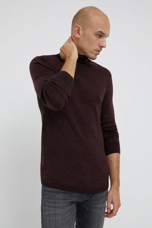 Sisley gyapjúkeverék pulóver könnyű, férfi, bordó, garbónyakú
