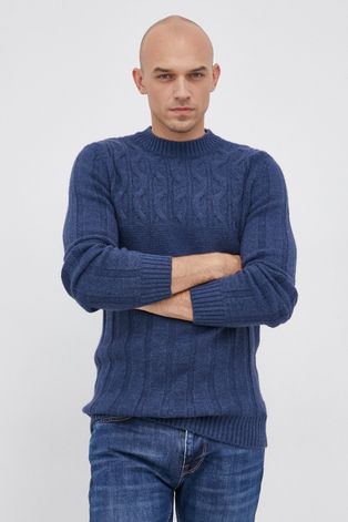 Sisley gyapjúkeverék pulóver férfi, kék