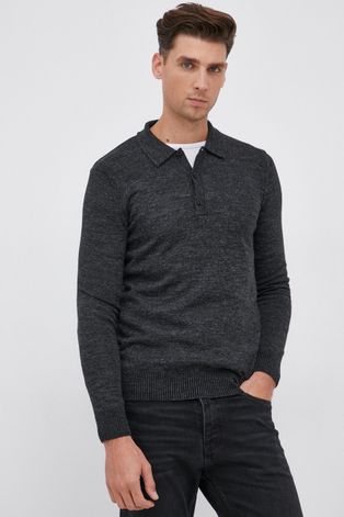 Пуловер с вълна Sisley мъжки в сиво от лека материя
