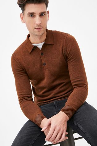 Пуловер с вълна Sisley мъжки в кафяво от лека материя