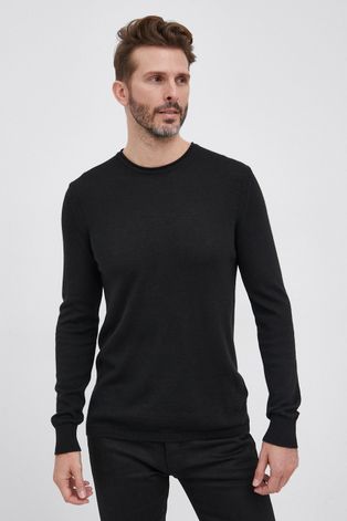 Sisley gyapjúkeverék pulóver férfi, fekete