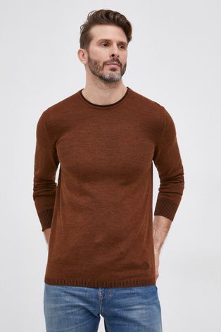 Пуловер с вълна Sisley мъжки в кафяво от лека материя