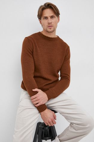 Sisley Sweter wełniany męski kolor brązowy