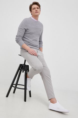 Tommy Hilfiger gyapjú pulóver könnyű, férfi, szürke