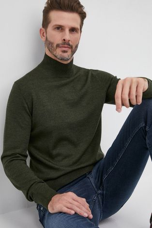 Шерстяной свитер Calvin Klein мужской цвет зелёный лёгкий с полугольфом