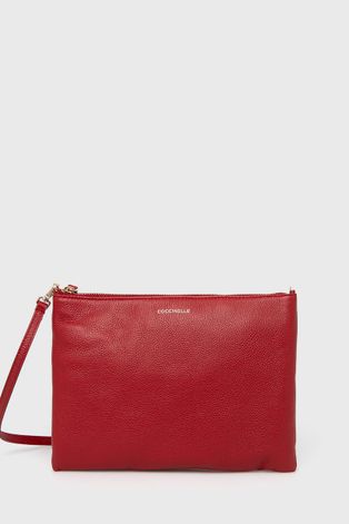 Kožená kabelka Coccinelle Mini Bag červená barva