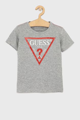Παιδικό βαμβακερό μπλουζάκι Guess χρώμα: γκρι