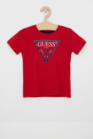 Guess T-shirt dziecięcy kolor czerwony melanżowy