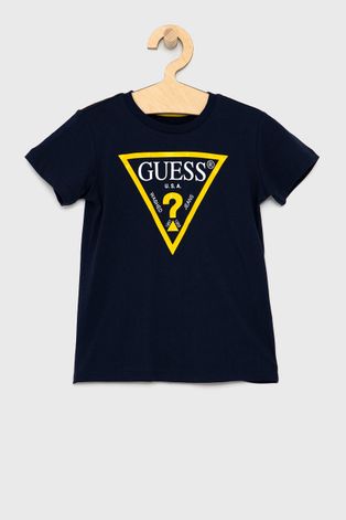 Детска тениска Guess в меланж на тъмносиньо