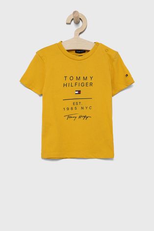 Tommy Hilfiger T-shirt bawełniany dziecięcy kolor żółty z nadrukiem