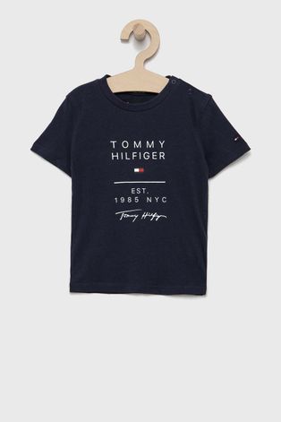 Tommy Hilfiger T-shirt bawełniany dziecięcy kolor granatowy z nadrukiem