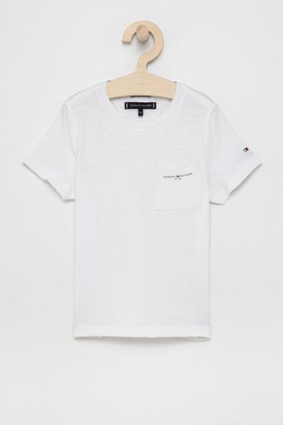 Dětské bavlněné tričko Tommy Hilfiger bílá barva, hladké