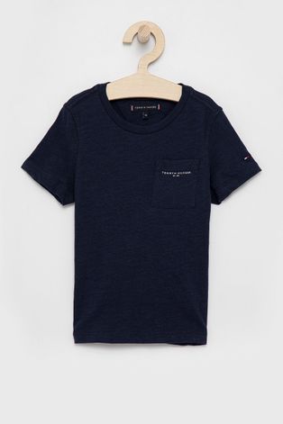 Dětské bavlněné tričko Tommy Hilfiger tmavomodrá barva, hladké