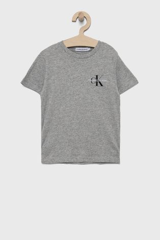 Calvin Klein Jeans T-shirt bawełniany dziecięcy kolor szary melanżowy