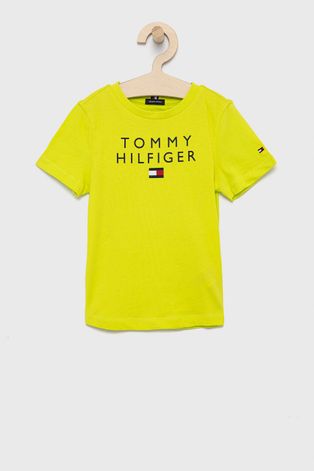Dětské bavlněné tričko Tommy Hilfiger zelená barva, s potiskem