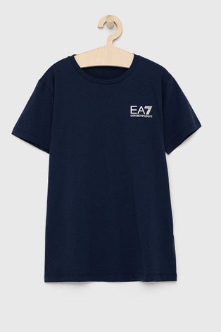 Dětské bavlněné tričko EA7 Emporio Armani tmavomodrá barva, s potiskem