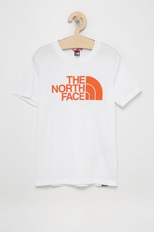 Детска памучна тениска The North Face в бяло с принт