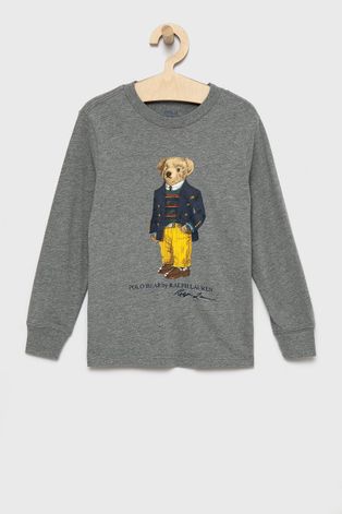 Dětská bavlněná košile s dlouhým rukávem Polo Ralph Lauren šedá barva, s potiskem