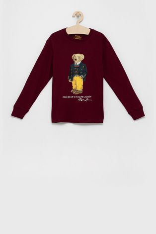 Dětská bavlněná košile s dlouhým rukávem Polo Ralph Lauren vínová barva, s potiskem