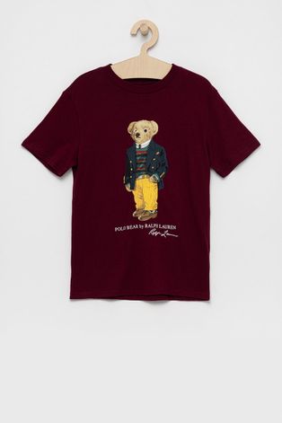 Polo Ralph Lauren T-shirt bawełniany dziecięcy kolor bordowy z nadrukiem