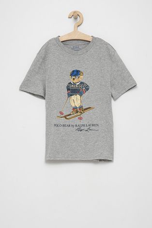 Dětské bavlněné tričko Polo Ralph Lauren šedá barva, s potiskem