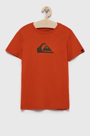 Детска памучна тениска Quiksilver в оранжево с принт