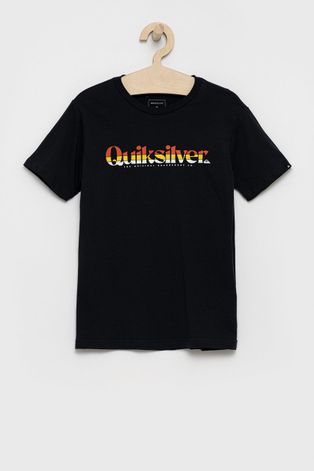 Детска памучна тениска Quiksilver в черно с принт