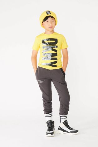 Dkny T-shirt dziecięcy kolor żółty z nadrukiem