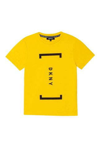 Dětské bavlněné tričko Dkny žlutá barva, s potiskem