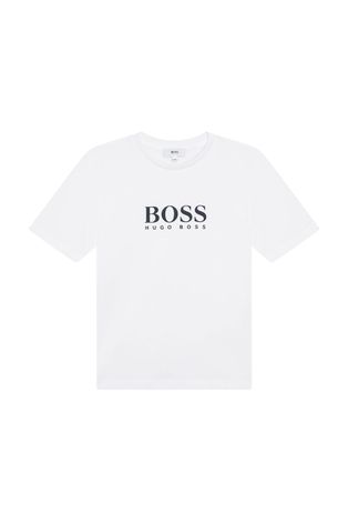 Dětské bavlněné tričko Boss bílá barva, s potiskem