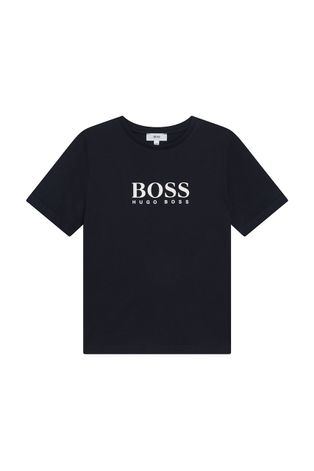 Boss T-shirt bawełniany dziecięcy kolor granatowy z nadrukiem