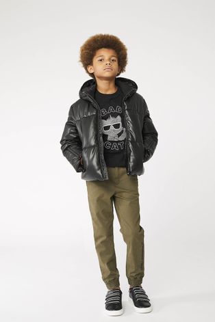 Karl Lagerfeld T-shirt bawełniany dziecięcy kolor czarny z nadrukiem