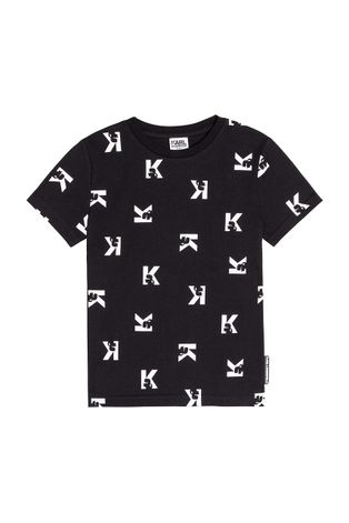 Karl Lagerfeld T-shirt bawełniany dziecięcy kolor czarny wzorzysty