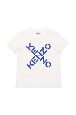 Детска памучна тениска Kenzo Kids в кремаво с принт