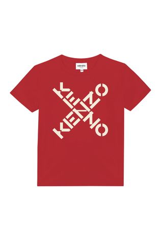 Детска памучна тениска Kenzo Kids в червено с принт