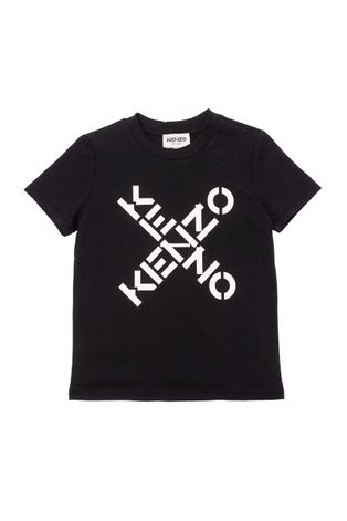 Detské bavlnené tričko Kenzo Kids čierna farba, s potlačou