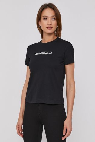 Calvin Klein Jeans Tricou femei, culoarea negru
